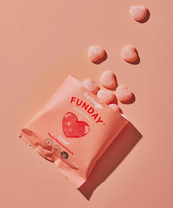 FUNDAY Sour Peach Flavoured Gummy Hearts 50g