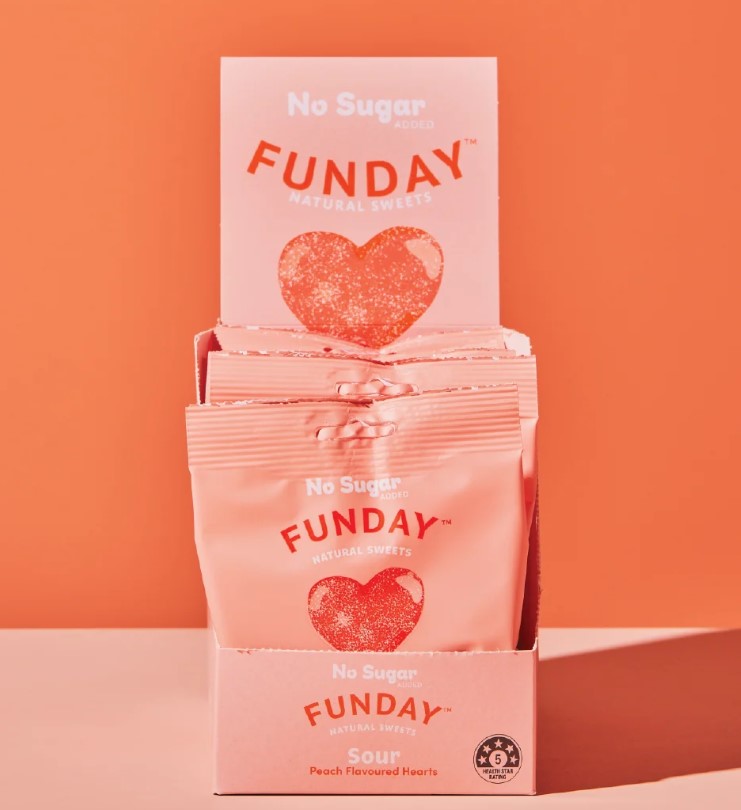 FUNDAY Sour Peach Flavoured Gummy Hearts 50g