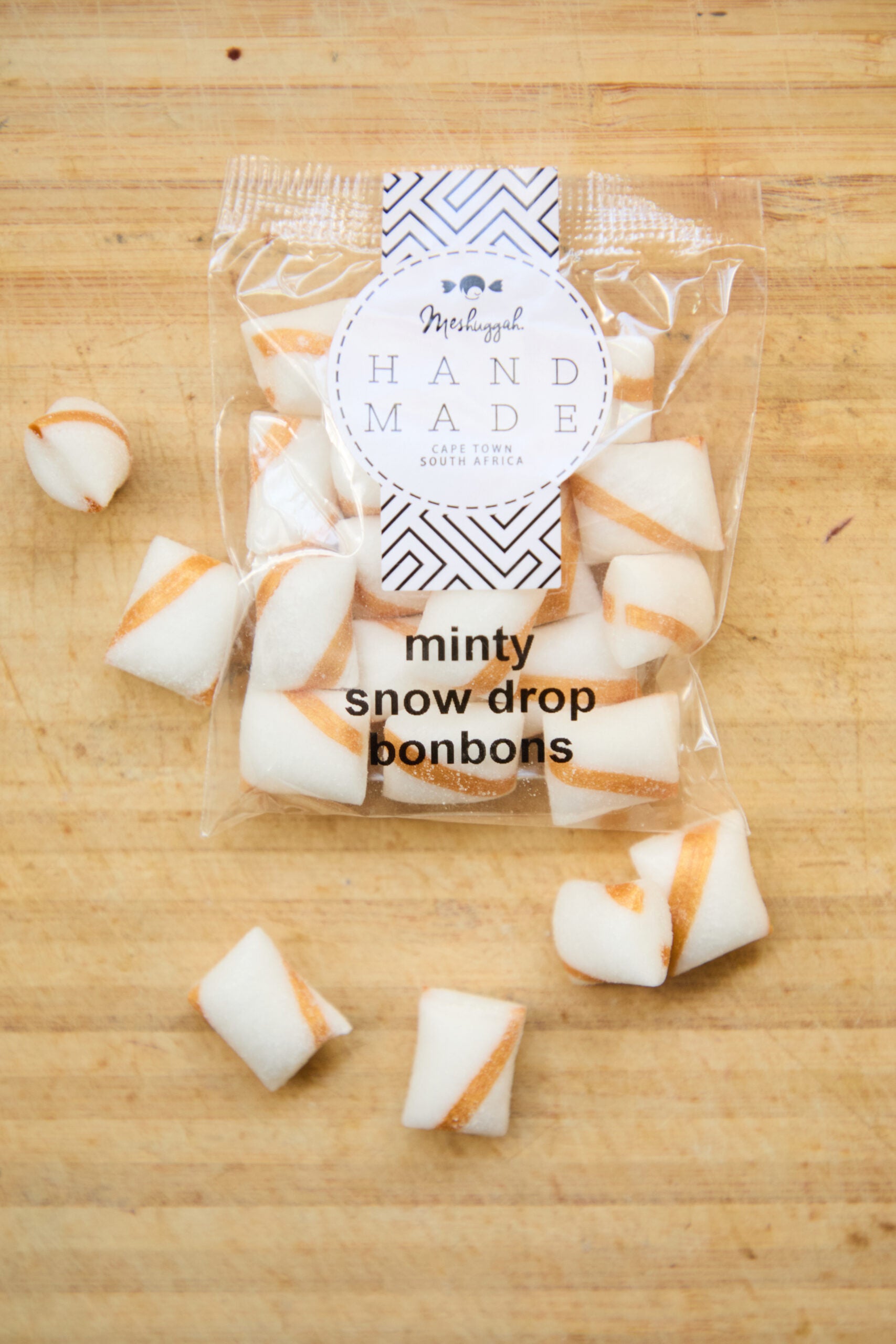 Christmas Bonbons in Minty Gold & White Stripes (50g) (Vegan)