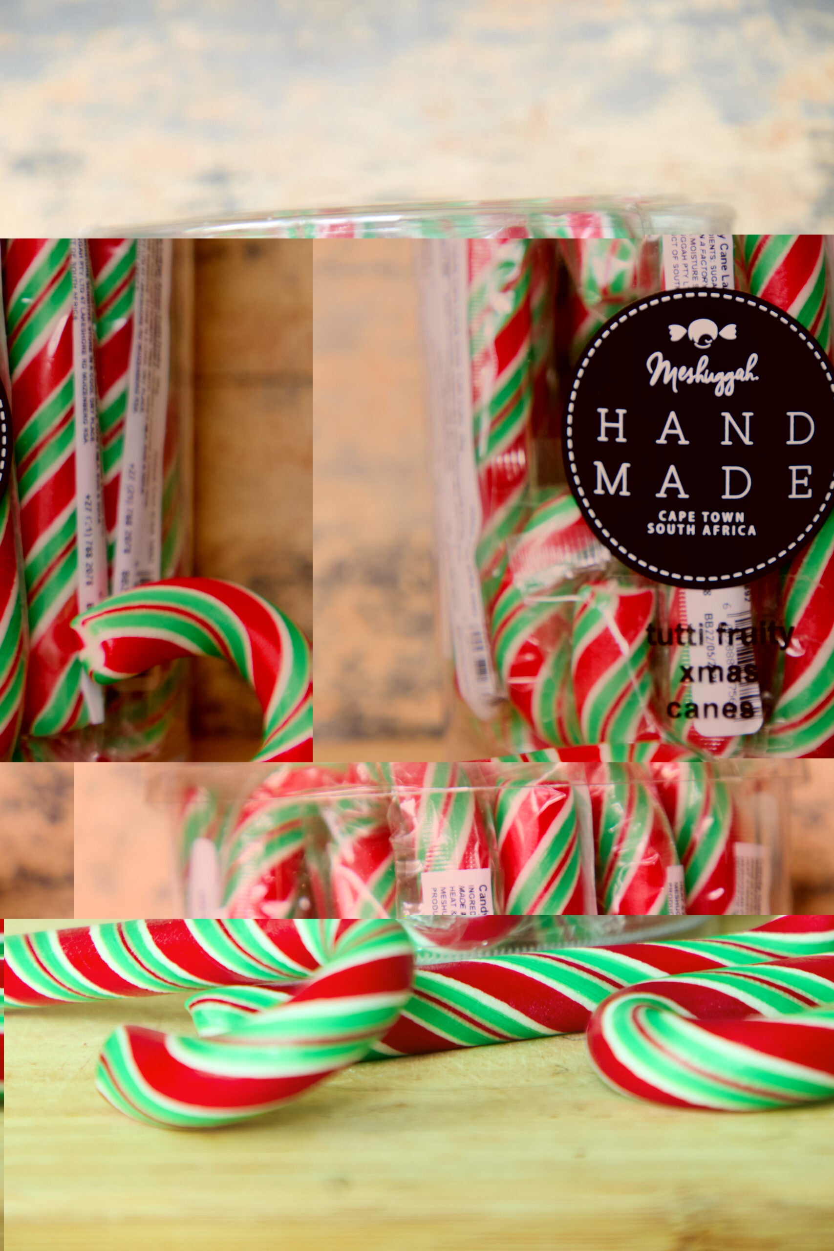 Christmas Candy Canes Mini: Traditional Green, Red & White Stripes (70g Tub) (Tutti Frutti flavour & Vegan)